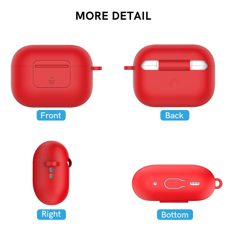 AHASTYLE WG108 Silicone Case for AirPods Pro 2 Case Cover Anti-Fall Integrated Bluetooth Headset Protector with Strap, Hook - Red