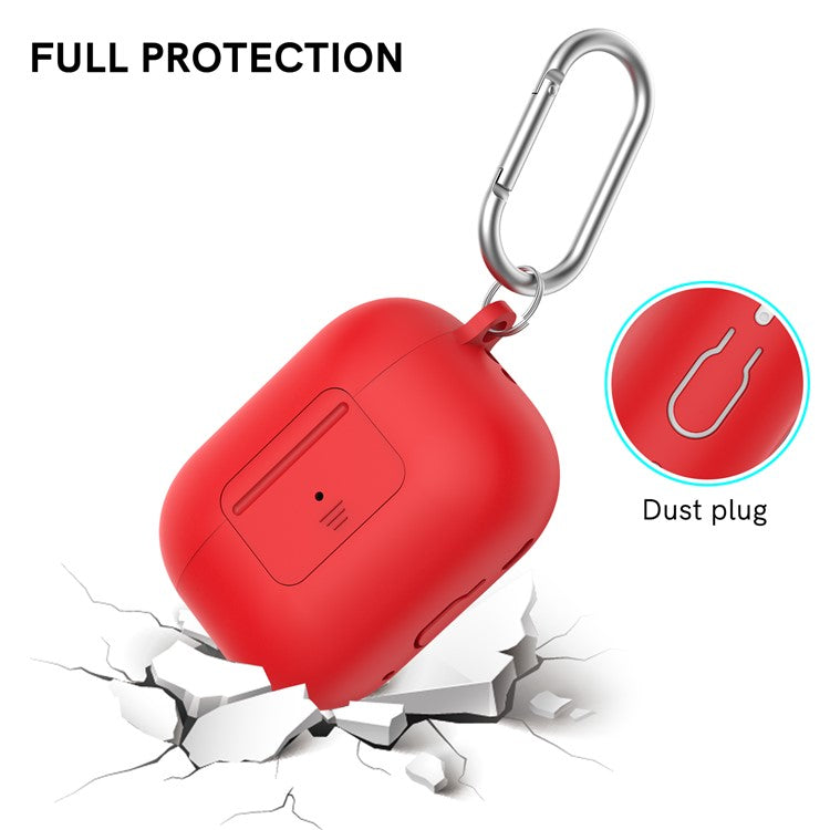 AHASTYLE WG108 Silicone Case for AirPods Pro 2 Case Cover Anti-Fall Integrated Bluetooth Headset Protector with Strap, Hook - Red