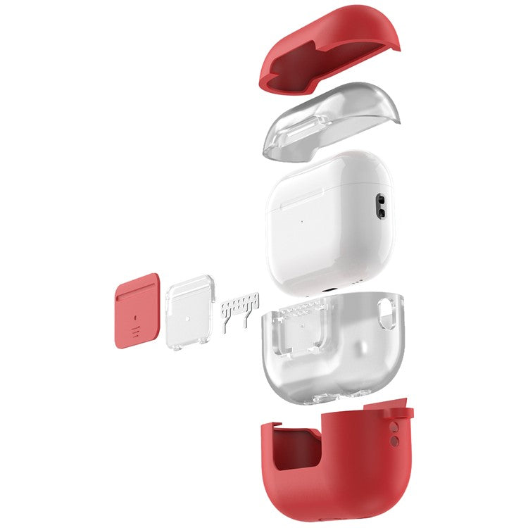 AHASTYLE WG108 Silicone Case for AirPods Pro 2 Case Cover Anti-Fall Integrated Bluetooth Headset Protector with Strap, Hook - Red