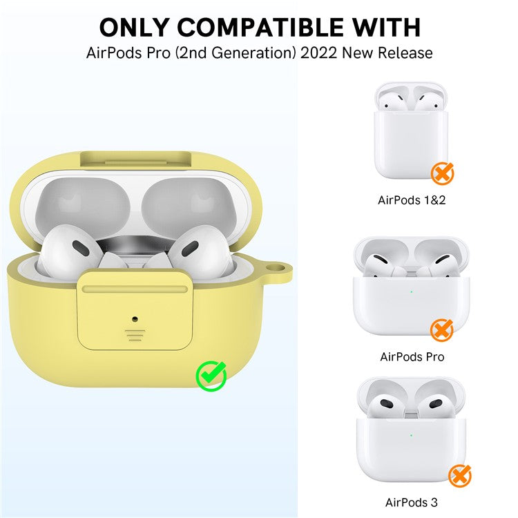 AHASTYLE WG108 Silicone Case for AirPods Pro 2 Case Cover Anti-Fall Integrated Bluetooth Headset Protector with Strap, Hook - Yellow