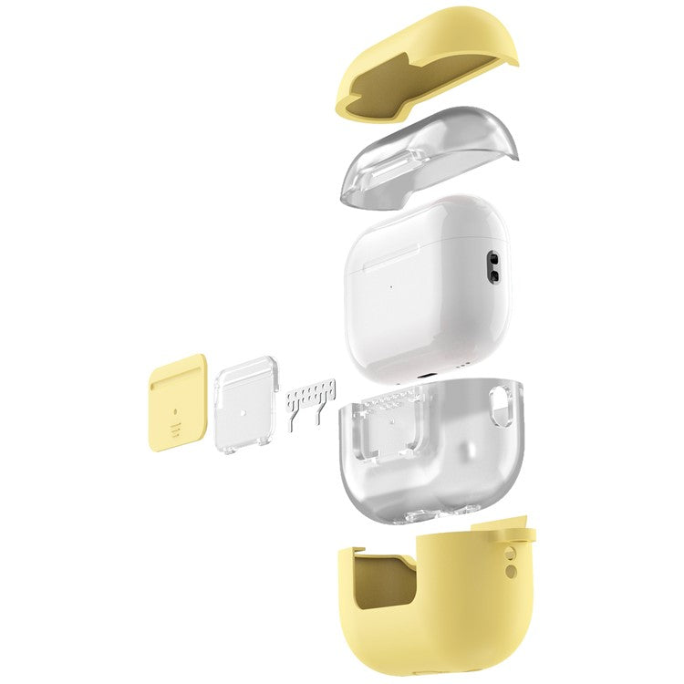 AHASTYLE WG108 Silicone Case for AirPods Pro 2 Case Cover Anti-Fall Integrated Bluetooth Headset Protector with Strap, Hook - Yellow