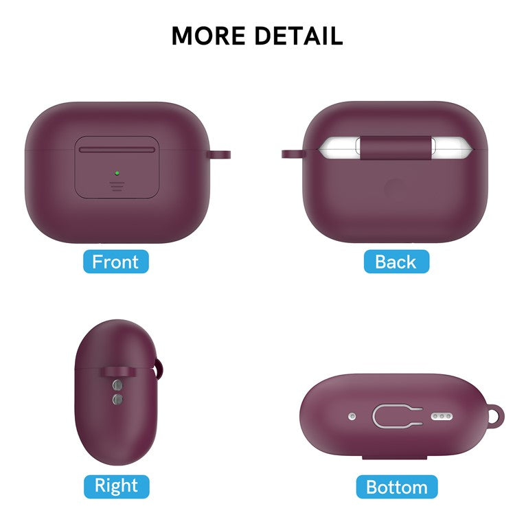 AHASTYLE WG108 Silicone Case for AirPods Pro 2 Case Cover Anti-Fall Integrated Bluetooth Headset Protector with Strap, Hook - Wine Red