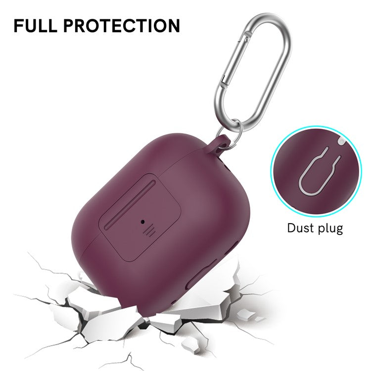 AHASTYLE WG108 Silicone Case for AirPods Pro 2 Case Cover Anti-Fall Integrated Bluetooth Headset Protector with Strap, Hook - Wine Red