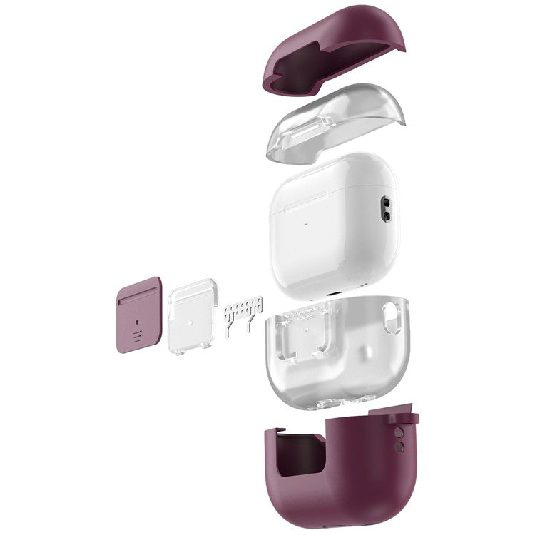 AHASTYLE WG108 Silicone Case for AirPods Pro 2 Case Cover Anti-Fall Integrated Bluetooth Headset Protector with Strap, Hook - Wine Red