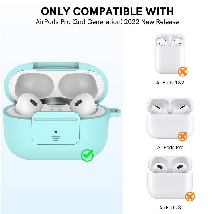 AHASTYLE WG108 Silicone Case for AirPods Pro 2 Case Cover Anti-Fall Integrated Bluetooth Headset Protector with Strap, Hook - Mint Green