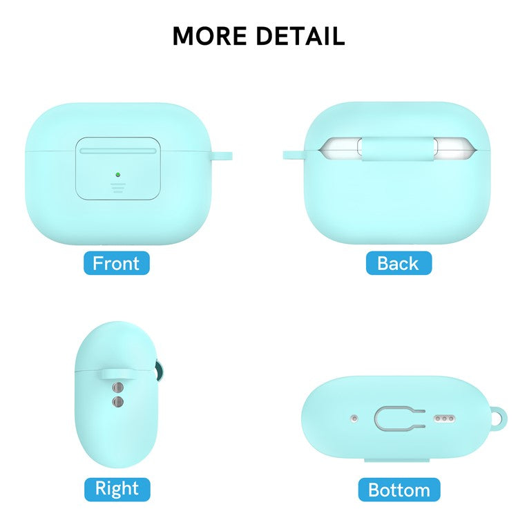 AHASTYLE WG108 Silicone Case for AirPods Pro 2 Case Cover Anti-Fall Integrated Bluetooth Headset Protector with Strap, Hook - Mint Green