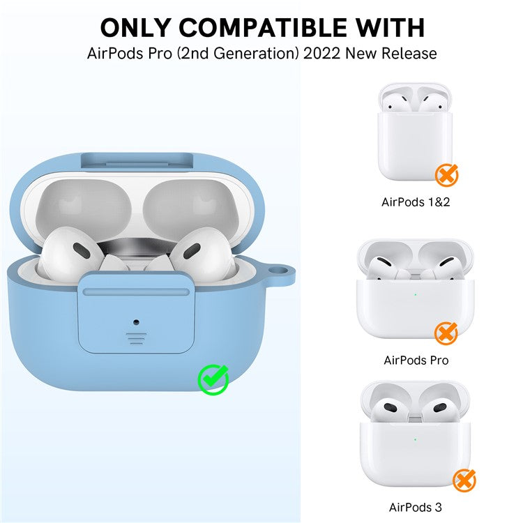 AHASTYLE WG108 Silicone Case for AirPods Pro 2 Case Cover Anti-Fall Integrated Bluetooth Headset Protector with Strap, Hook - Sky Blue