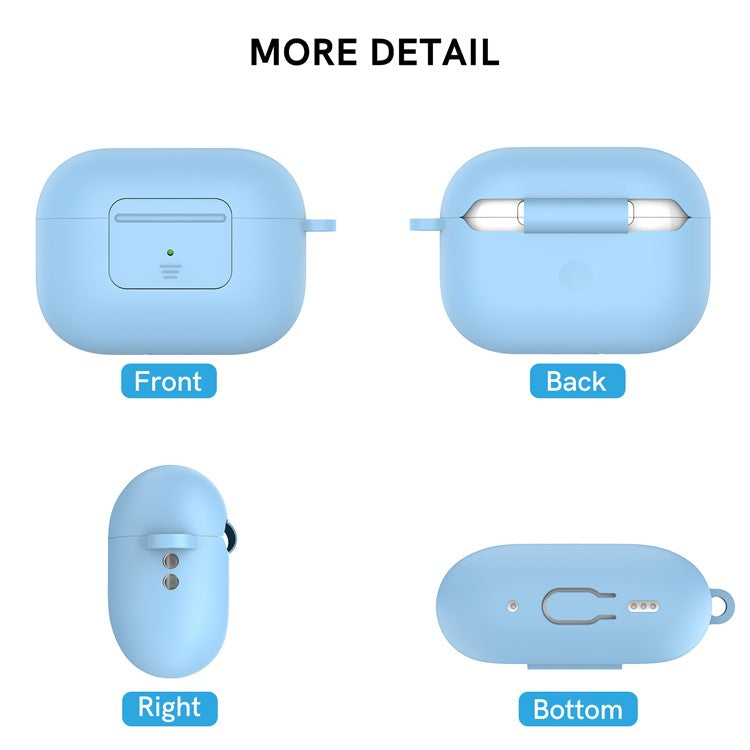 AHASTYLE WG108 Silicone Case for AirPods Pro 2 Case Cover Anti-Fall Integrated Bluetooth Headset Protector with Strap, Hook - Sky Blue