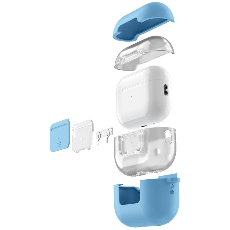 AHASTYLE WG108 Silicone Case for AirPods Pro 2 Case Cover Anti-Fall Integrated Bluetooth Headset Protector with Strap, Hook - Sky Blue