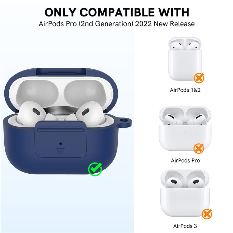 AHASTYLE WG108 Silicone Case for AirPods Pro 2 Case Cover Anti-Fall Integrated Bluetooth Headset Protector with Strap, Hook - Midnight Blue