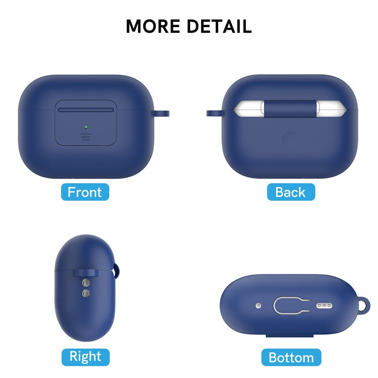 AHASTYLE WG108 Silicone Case for AirPods Pro 2 Case Cover Anti-Fall Integrated Bluetooth Headset Protector with Strap, Hook - Midnight Blue