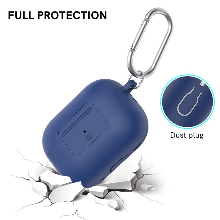 AHASTYLE WG108 Silicone Case for AirPods Pro 2 Case Cover Anti-Fall Integrated Bluetooth Headset Protector with Strap, Hook - Midnight Blue