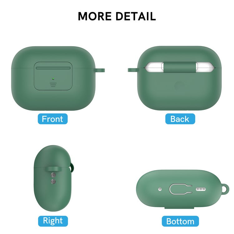 AHASTYLE WG108 Silicone Case for AirPods Pro 2 Case Cover Anti-Fall Integrated Bluetooth Headset Protector with Strap, Hook - Midnight Green