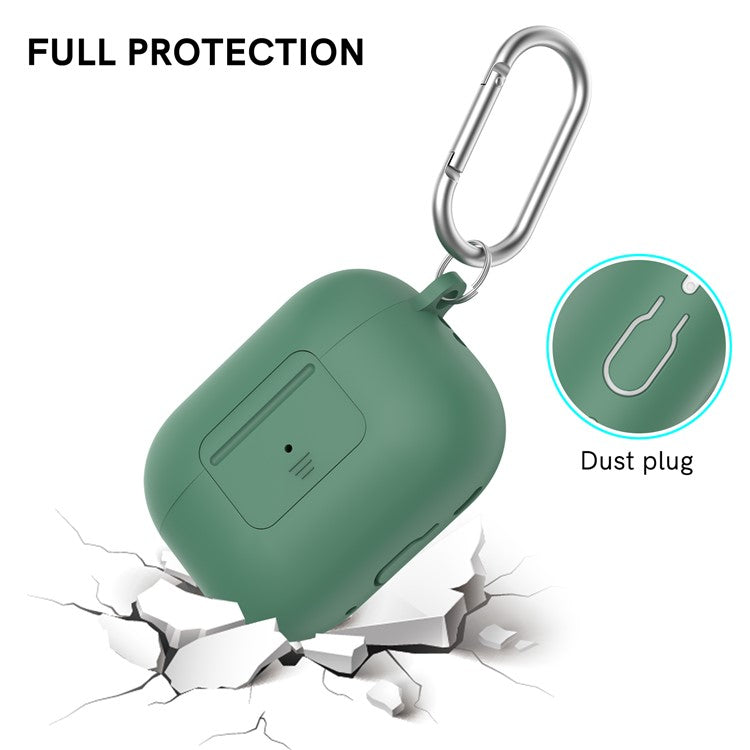 AHASTYLE WG108 Silicone Case for AirPods Pro 2 Case Cover Anti-Fall Integrated Bluetooth Headset Protector with Strap, Hook - Midnight Green