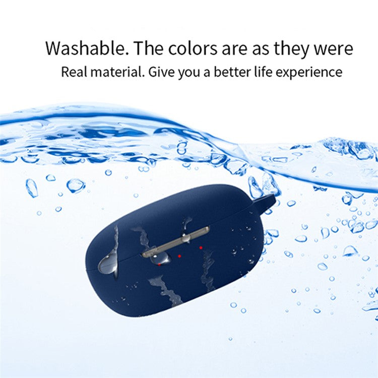 For JBL T280TWS NC2 Wireless Bluetooth Earphones Soft Silicone Cover Anti-drop Case with Anti-lost Buckle - Dark Blue