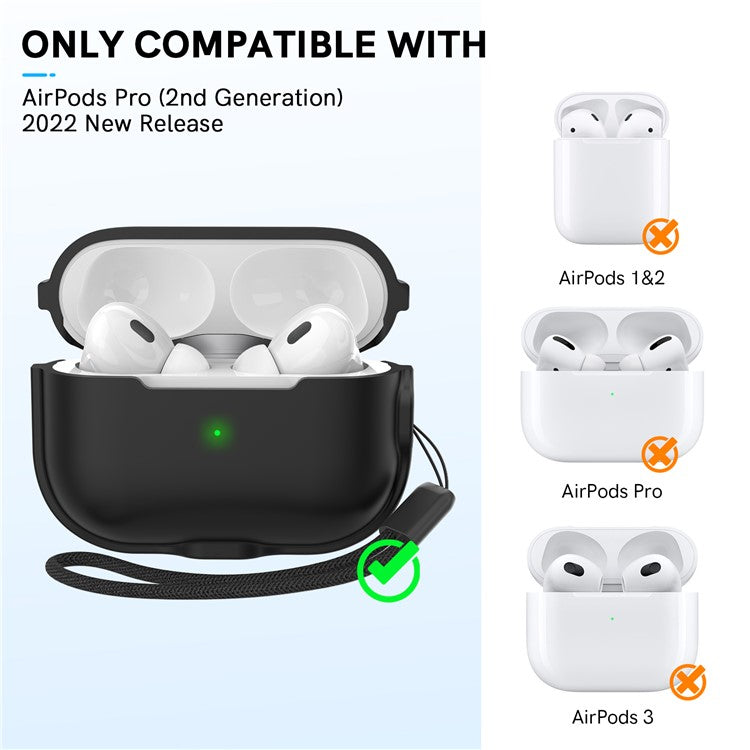 AHASTYLE WE15 Silicone Cover for AirPods Pro 2 Case Magnetic Wireless Charging Headset Protective Case with Strap - Black