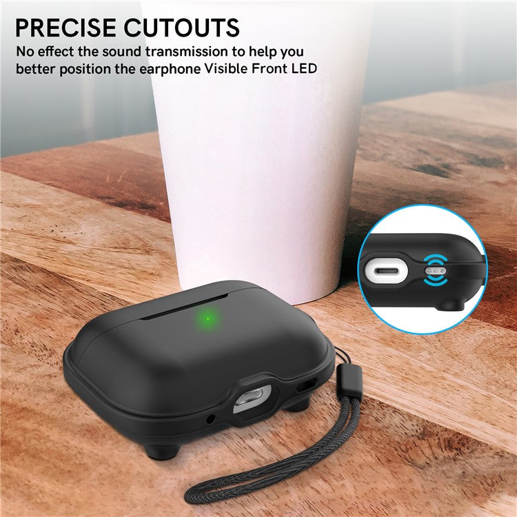 AHASTYLE WE15 Silicone Cover for AirPods Pro 2 Case Magnetic Wireless Charging Headset Protective Case with Strap - Black