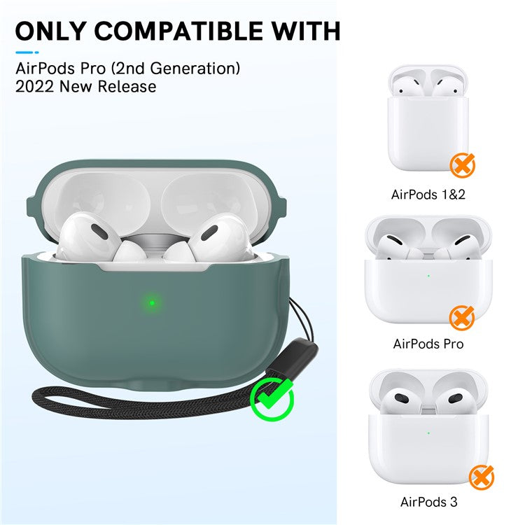 AHASTYLE WE15 Silicone Cover for AirPods Pro 2 Case Magnetic Wireless Charging Headset Protective Case with Strap - Green