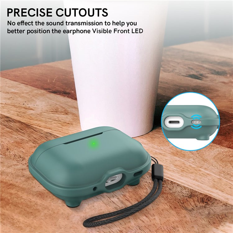 AHASTYLE WE15 Silicone Cover for AirPods Pro 2 Case Magnetic Wireless Charging Headset Protective Case with Strap - Green