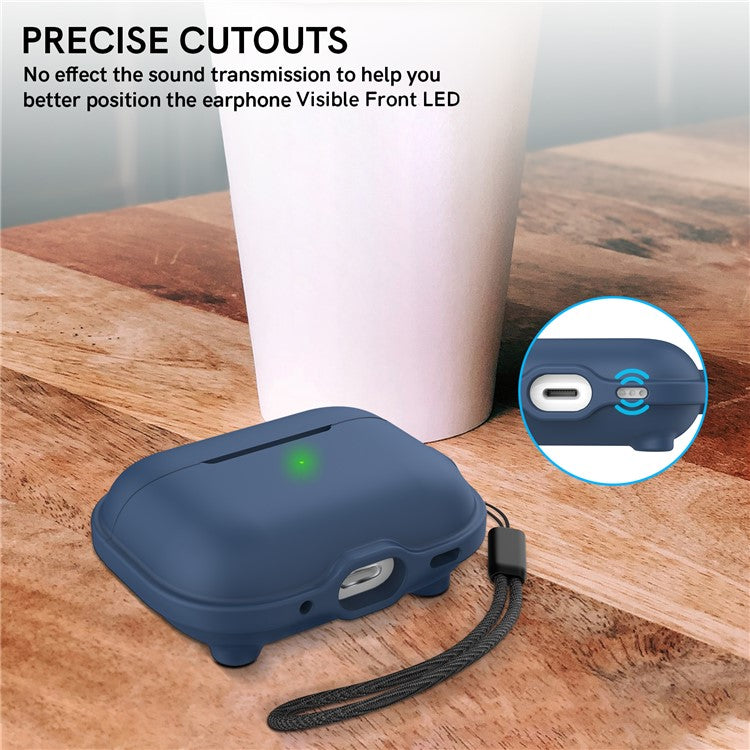 AHASTYLE WE15 Silicone Cover for AirPods Pro 2 Case Magnetic Wireless Charging Headset Protective Case with Strap - Midnight Blue