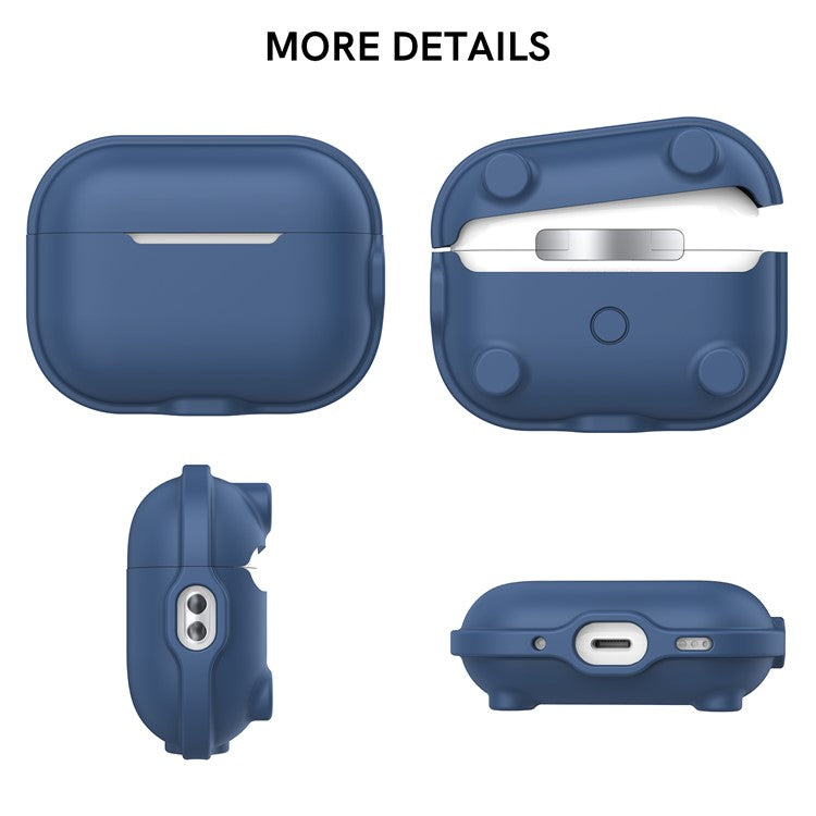 AHASTYLE WE15 Silicone Cover for AirPods Pro 2 Case Magnetic Wireless Charging Headset Protective Case with Strap - Midnight Blue