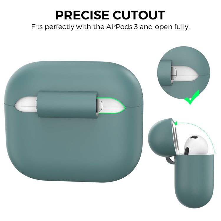 AHASTYLE PT176 For Apple AirPods 3 Silicone Protective Case Bluetooth Earphone Anti-drop Cover with Anti-dust Charging Port Plug - Green