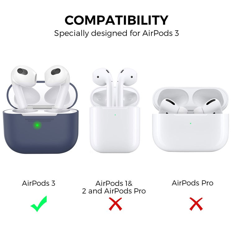 AHASTYLE PT176 For Apple AirPods 3 Silicone Protective Case Bluetooth Earphone Anti-drop Cover with Anti-dust Charging Port Plug - Midnight Blue