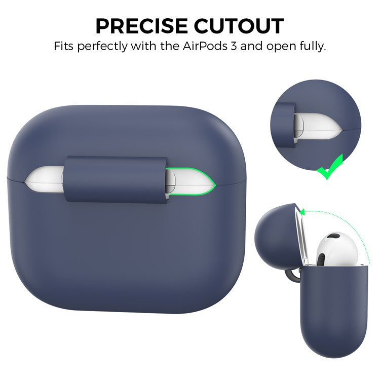 AHASTYLE PT176 For Apple AirPods 3 Silicone Protective Case Bluetooth Earphone Anti-drop Cover with Anti-dust Charging Port Plug - Midnight Blue