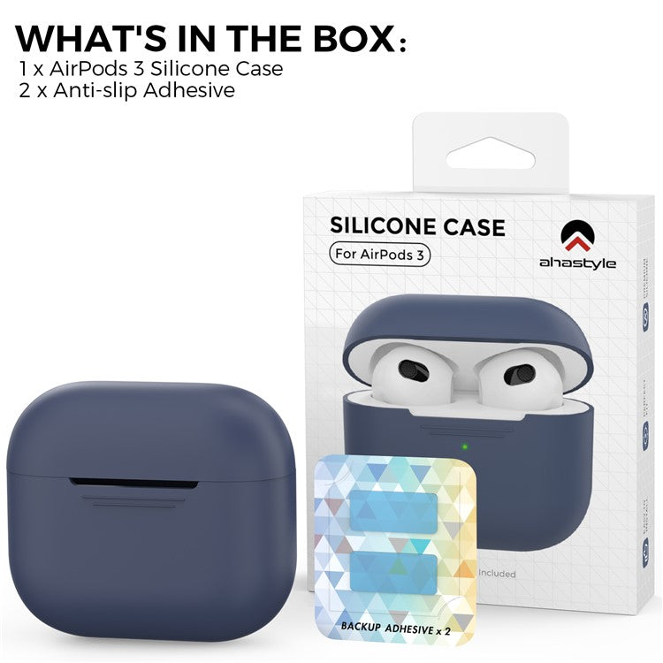 AHASTYLE PT176 For Apple AirPods 3 Silicone Protective Case Bluetooth Earphone Anti-drop Cover with Anti-dust Charging Port Plug - Midnight Blue