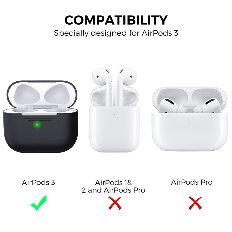 AHASTYLE PT176 For Apple AirPods 3 Silicone Protective Case Bluetooth Earphone Anti-drop Cover with Anti-dust Charging Port Plug - Black