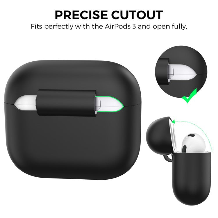 AHASTYLE PT176 For Apple AirPods 3 Silicone Protective Case Bluetooth Earphone Anti-drop Cover with Anti-dust Charging Port Plug - Black