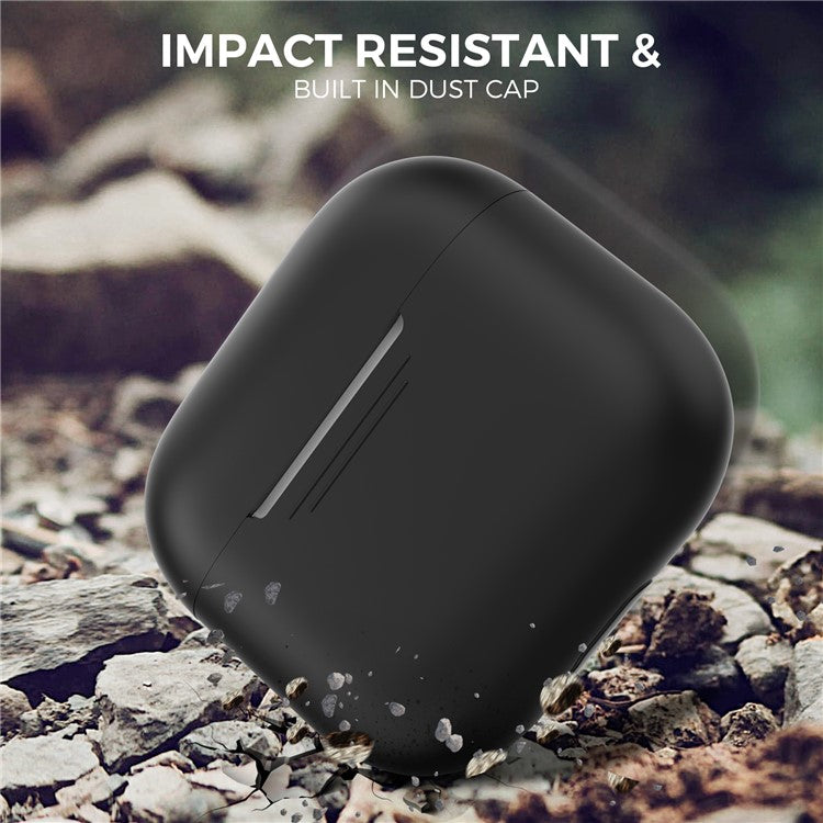 AHASTYLE PT176 For Apple AirPods 3 Silicone Protective Case Bluetooth Earphone Anti-drop Cover with Anti-dust Charging Port Plug - Black