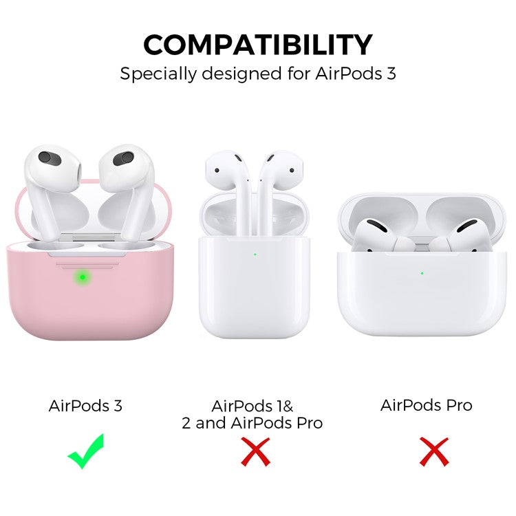 AHASTYLE PT176 For Apple AirPods 3 Silicone Protective Case Bluetooth Earphone Anti-drop Cover with Anti-dust Charging Port Plug - Pink