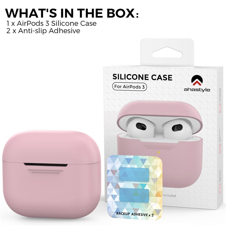 AHASTYLE PT176 For Apple AirPods 3 Silicone Protective Case Bluetooth Earphone Anti-drop Cover with Anti-dust Charging Port Plug - Pink