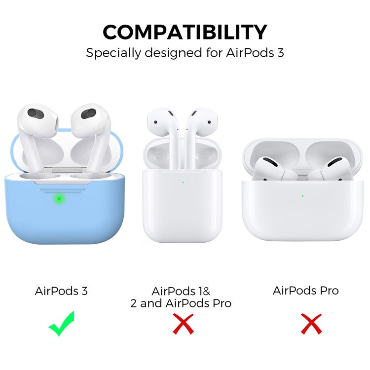 AHASTYLE PT176 For Apple AirPods 3 Silicone Protective Case Bluetooth Earphone Anti-drop Cover with Anti-dust Charging Port Plug - Sky Blue