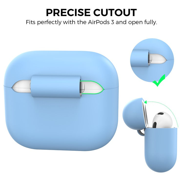 AHASTYLE PT176 For Apple AirPods 3 Silicone Protective Case Bluetooth Earphone Anti-drop Cover with Anti-dust Charging Port Plug - Sky Blue