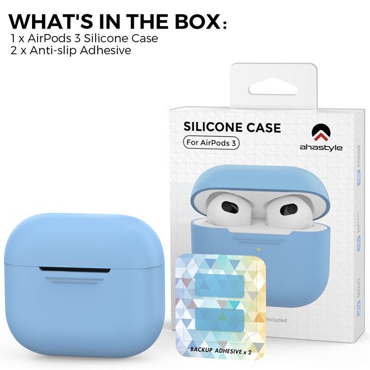 AHASTYLE PT176 For Apple AirPods 3 Silicone Protective Case Bluetooth Earphone Anti-drop Cover with Anti-dust Charging Port Plug - Sky Blue