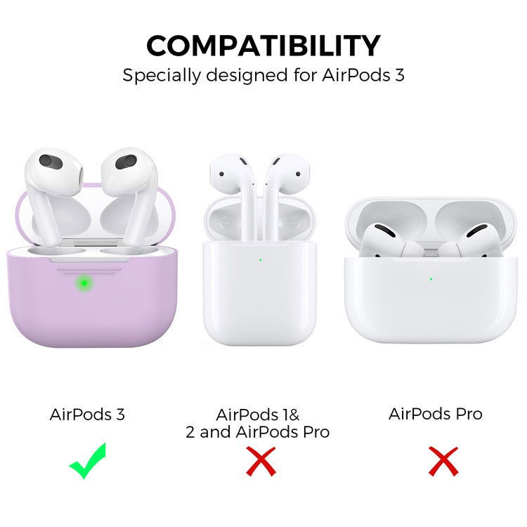 AHASTYLE PT176 For Apple AirPods 3 Silicone Protective Case Bluetooth Earphone Anti-drop Cover with Anti-dust Charging Port Plug - Purple