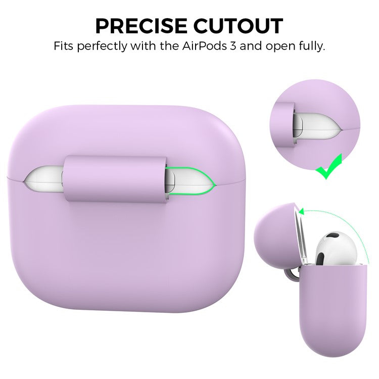 AHASTYLE PT176 For Apple AirPods 3 Silicone Protective Case Bluetooth Earphone Anti-drop Cover with Anti-dust Charging Port Plug - Purple