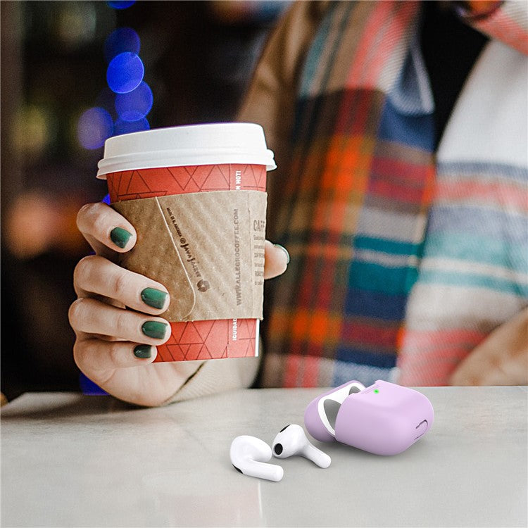 AHASTYLE PT176 For Apple AirPods 3 Silicone Protective Case Bluetooth Earphone Anti-drop Cover with Anti-dust Charging Port Plug - Purple