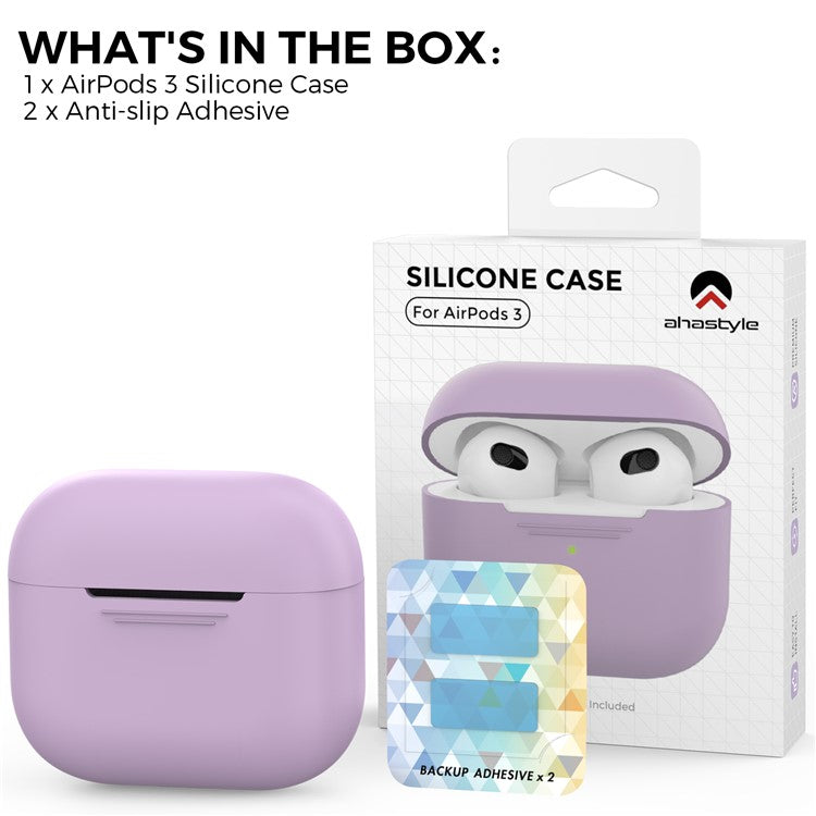 AHASTYLE PT176 For Apple AirPods 3 Silicone Protective Case Bluetooth Earphone Anti-drop Cover with Anti-dust Charging Port Plug - Purple