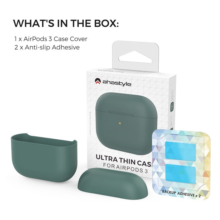 AHASTYLE PT147 For Apple AirPods 3 Splittable Silicone Protective Case Bluetooth Earphone Anti-drop Anti-dust Cover - Midnight Green