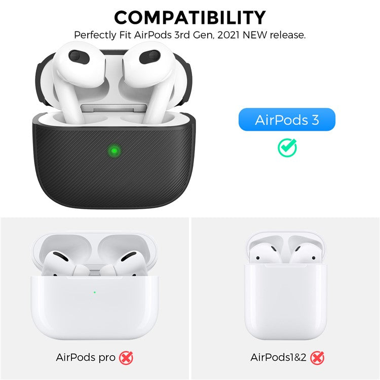 AHASTYLE PT177 For Apple AirPods 3 Stripe Design Bluetooth Earphone Drop-proof Cover  Splittable Soft Silicone Protective Case - Black