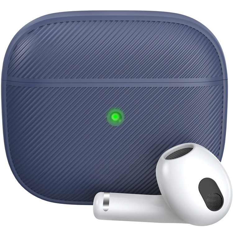 AHASTYLE PT177 For Apple AirPods 3 Stripe Design Bluetooth Earphone Drop-proof Cover  Splittable Soft Silicone Protective Case - Midnight Blue