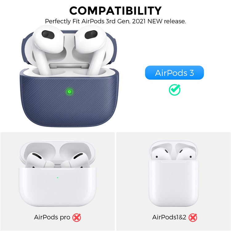 AHASTYLE PT177 For Apple AirPods 3 Stripe Design Bluetooth Earphone Drop-proof Cover  Splittable Soft Silicone Protective Case - Midnight Blue