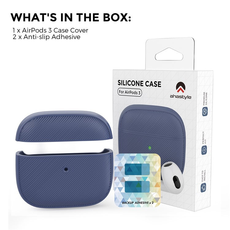 AHASTYLE PT177 For Apple AirPods 3 Stripe Design Bluetooth Earphone Drop-proof Cover  Splittable Soft Silicone Protective Case - Midnight Blue