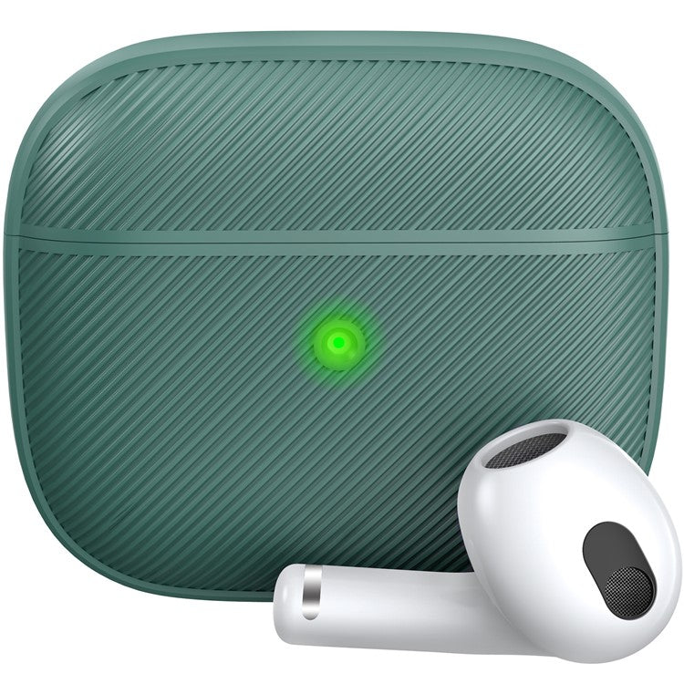 AHASTYLE PT177 For Apple AirPods 3 Stripe Design Bluetooth Earphone Drop-proof Cover  Splittable Soft Silicone Protective Case - Midnight Green