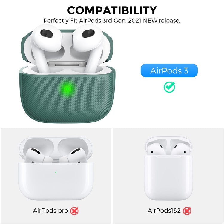 AHASTYLE PT177 For Apple AirPods 3 Stripe Design Bluetooth Earphone Drop-proof Cover  Splittable Soft Silicone Protective Case - Midnight Green