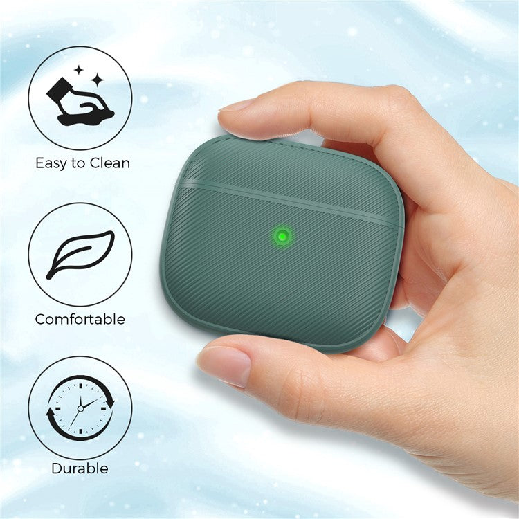 AHASTYLE PT177 For Apple AirPods 3 Stripe Design Bluetooth Earphone Drop-proof Cover  Splittable Soft Silicone Protective Case - Midnight Green