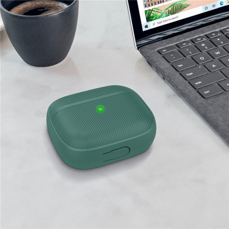 AHASTYLE PT177 For Apple AirPods 3 Stripe Design Bluetooth Earphone Drop-proof Cover  Splittable Soft Silicone Protective Case - Midnight Green